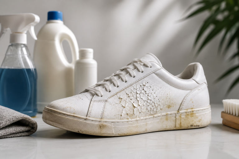 Household cleaning chemicals that can damage leather shoes and premium sneakers instead of using professional sneaker restoration products.